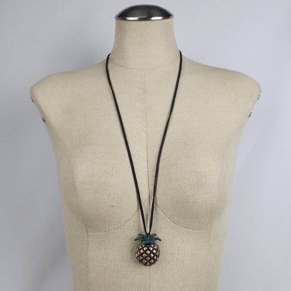 Pineapple Pendant Leather Cord Necklace - Picture 1 of 7